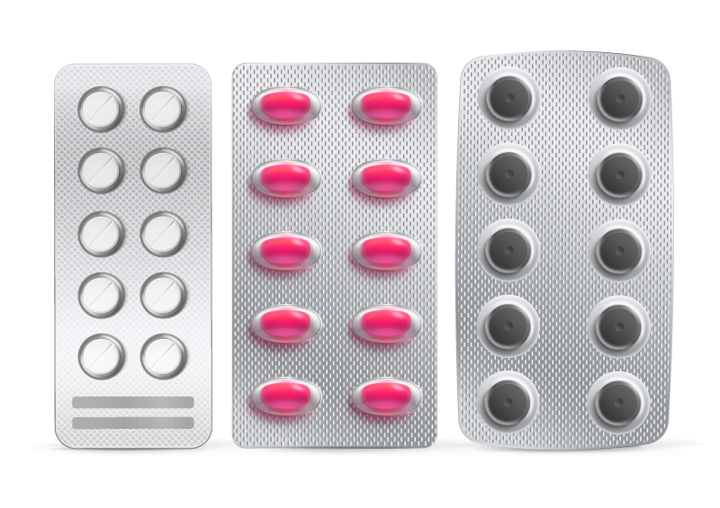 blisters with tablets and softgels